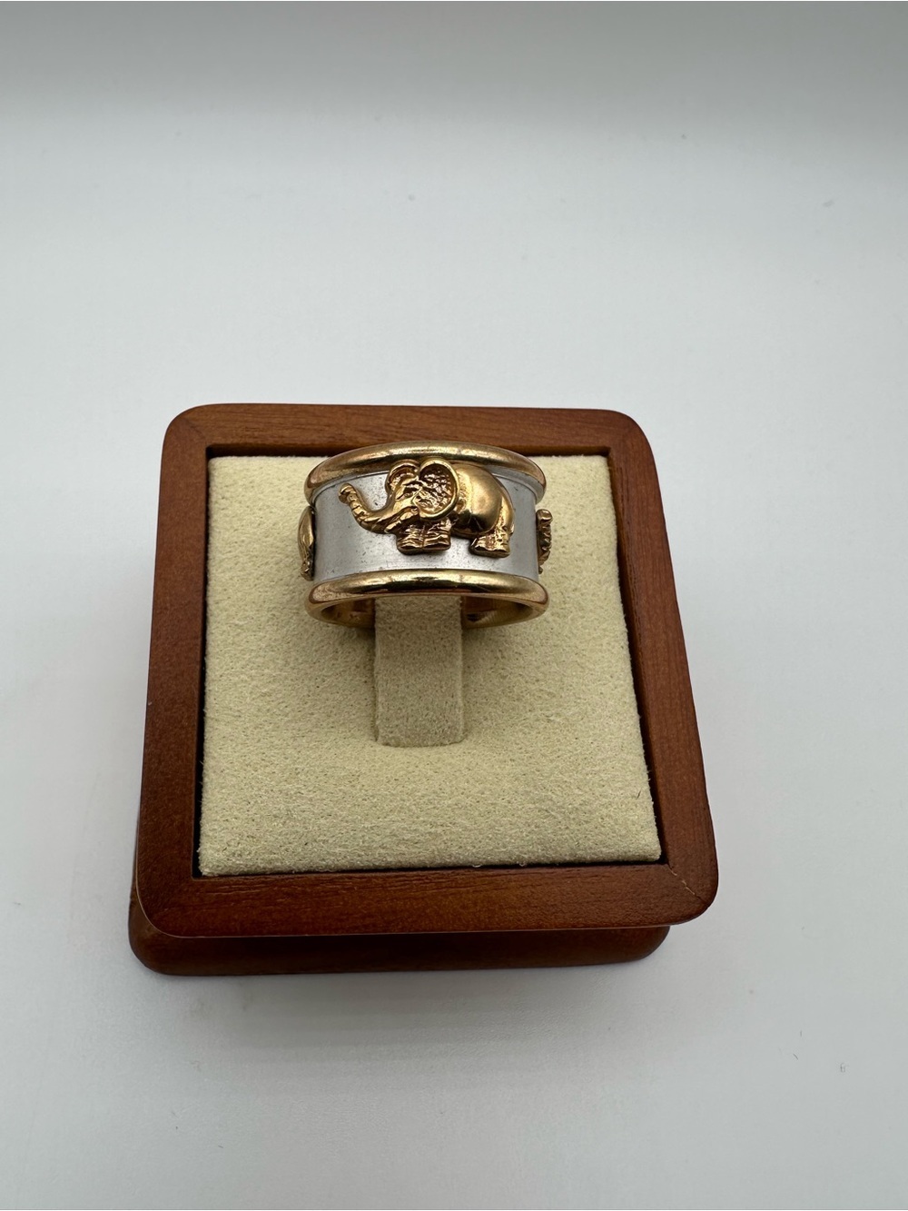 Gold and Silver Elephant Motif Women's Ring